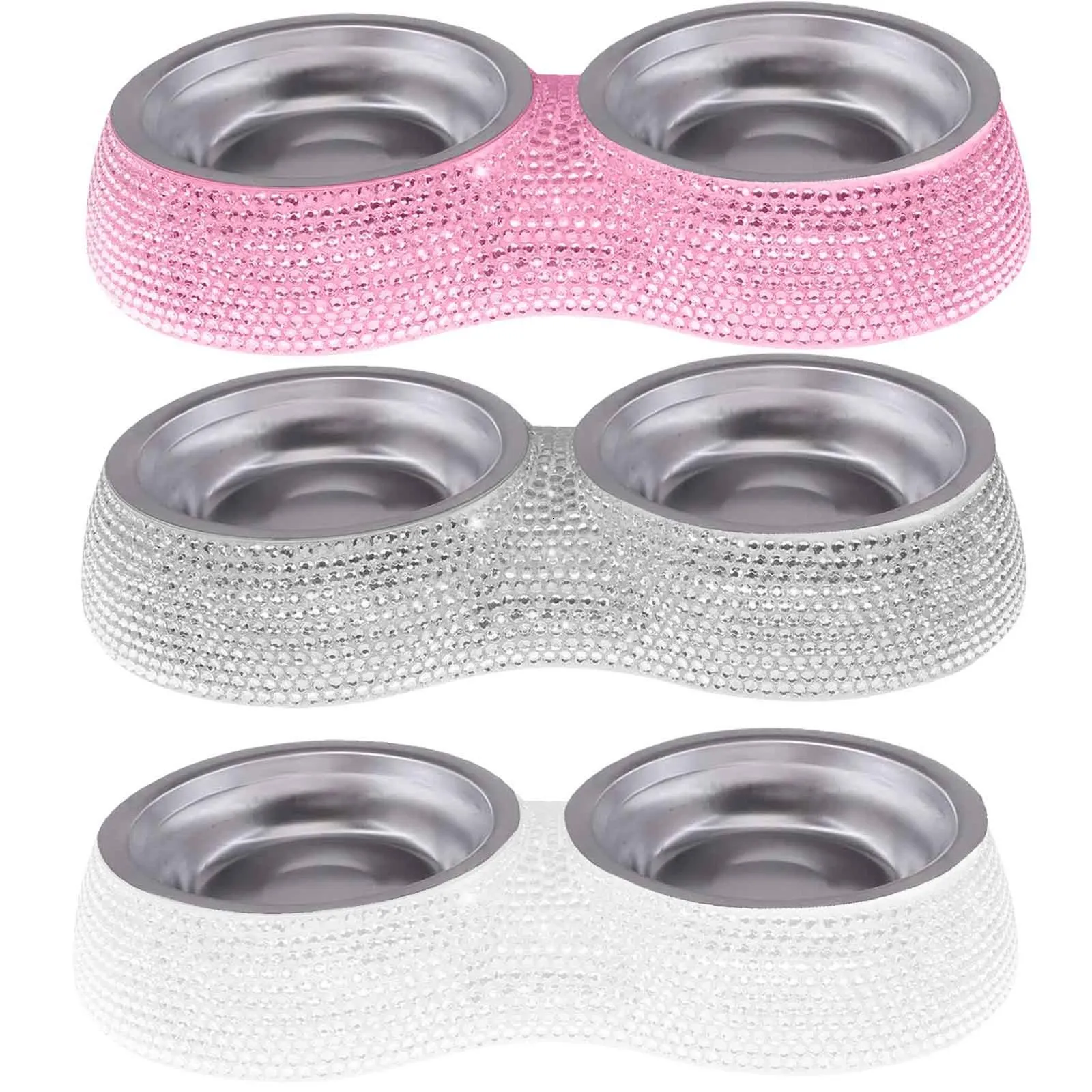 Dog Bowls Feeders Double Pet Bling Cat Food Water Feater Rostfritt stål Matning Tillhandahåller husdjur Tillbehör 221114