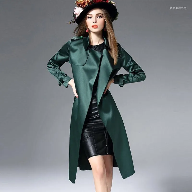 Kvinnors trenchrockar 2022 Spring Fall Womens Clothing Woman Green Black Epaulet Long Coat 5xl 6xl AUutumn Elegant för kvinnor