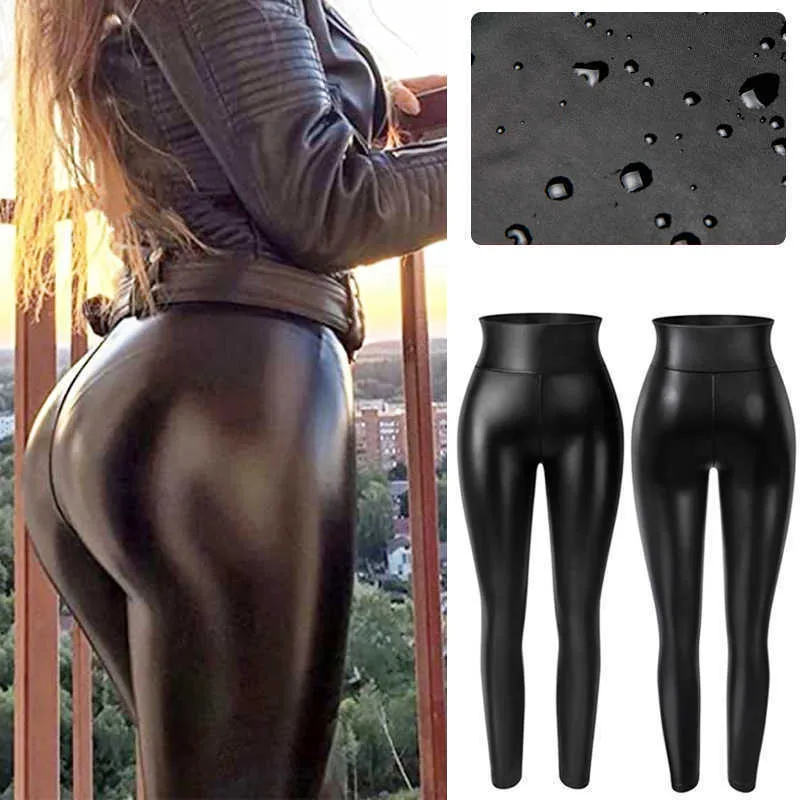 Kvinnors leggings hög midja faux läder leggings kvinnor tjocka icke genomskinliga pu leggings sexiga höft push up smala byxor fitness trosor rumpa lyftare t221020