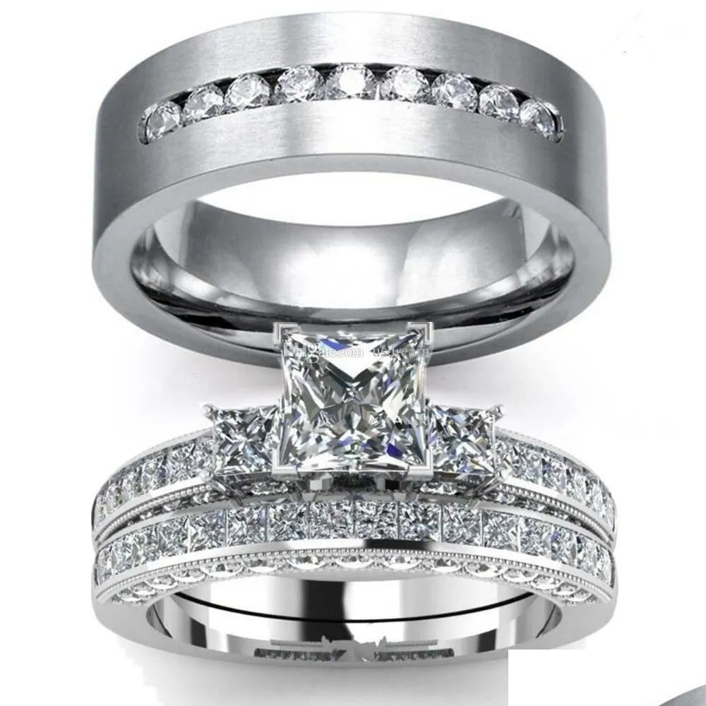 Ringos de cluster Anel de anel de diamante inoxid￡vel Anel de casamento Desenta noivado para mulheres J￳ias de casal Men Drop Dation Deld Dhhdj