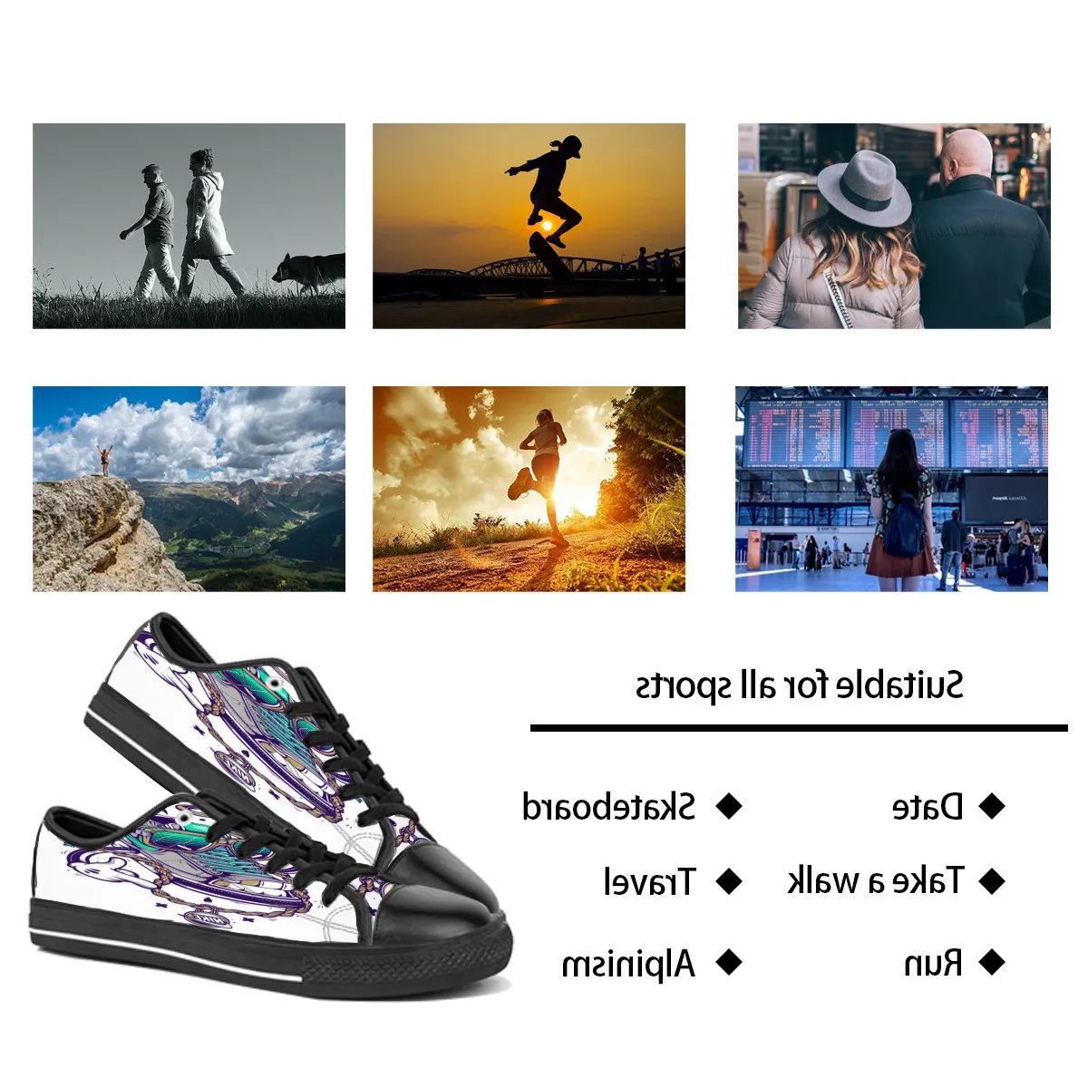uomo donna scarpe personalizzate fai-da-te sneakers basse in tela da skateboard tripla personalizzazione nera sneakers sportive con stampa UV daishu 156-3