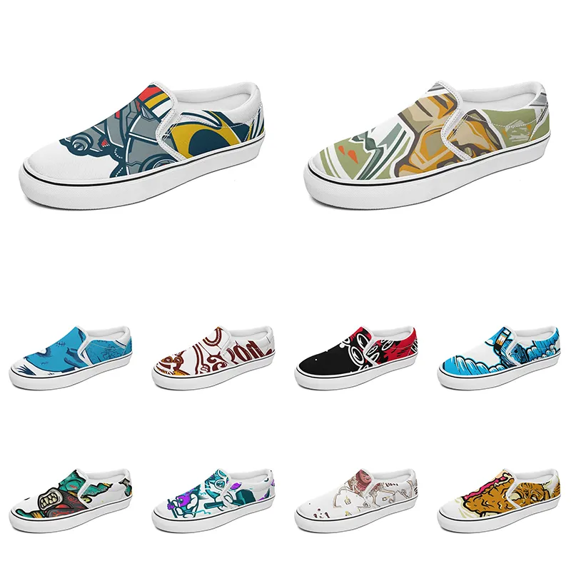 Homens Mulheres Mulheres Custom Slip On Canvas Shoes Anime Cartoon Animal Design Diy Palavra preta branca azul vermelho ao ar livre Mens treinador 016