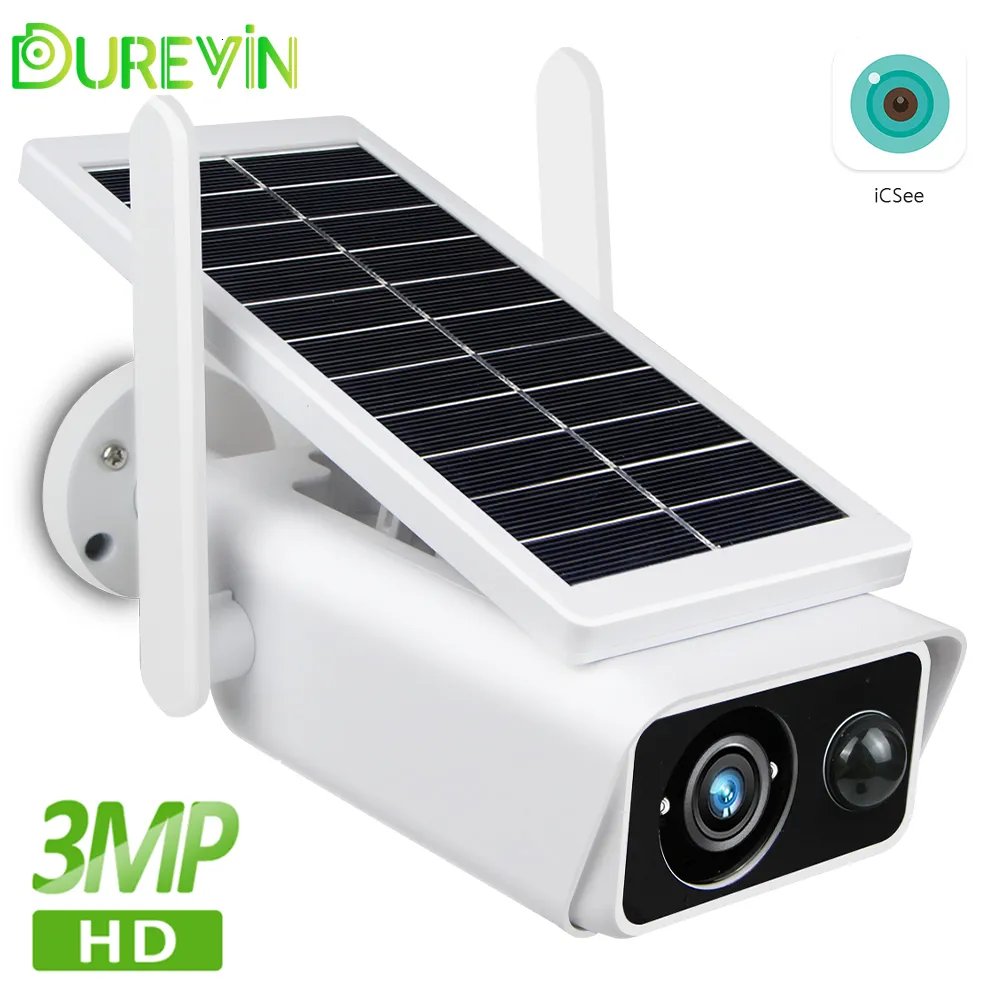 IP Cameras 3MP HD Outdoor Security Solar Panel Wireless WiFi Battery Powered PIR Motion Surveillance Bullet iCSee 221117