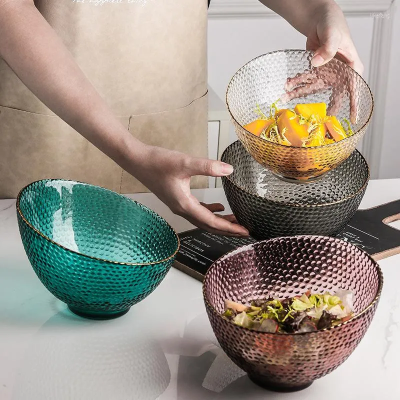 Miski nowoczesne skośne sałatkę owocową miska złota krawędź kreatywne młotek szklany deser domowy domowy warzywa urocze zastawa stołowa