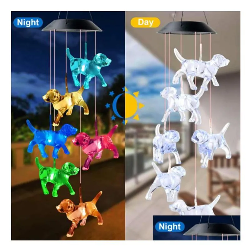 Articoli di novità Stringa di cane di cristallo Illuminare campanelli eolici solari Articoli di novità Flash Colore che cambia Home Party Garden Decor Glowing Carto Dhfr6