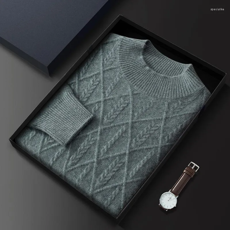 Herrtr￶jor h￶gklassig 2022 Autumn Pure Cashmere vinter f￶rtjockar kl￤der m￤n tr￶ja fast f￤rg smal passform m￤n stickad pullo