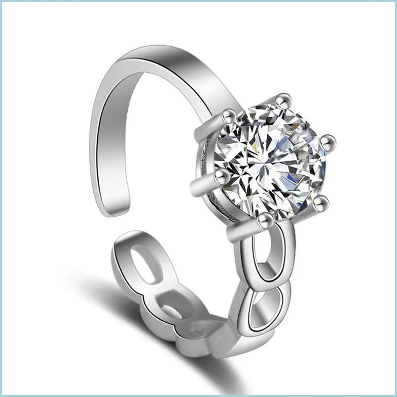 Anillo solitario abierto ajustable Diamante Solitario Anillo Cadena hueca Cubic Ziron Anillos Banda para mujer Compromiso Boda Moda Joya Dhhfb