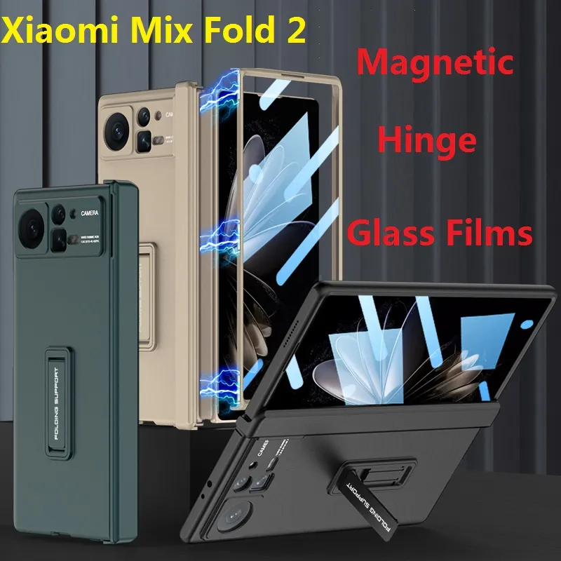 Pantser kisten voor Xiaomi Mix Fold 2 Case Glassfilmscherm Beschermer Magnetische houderstandaard Karneringbeveiligingsomslag