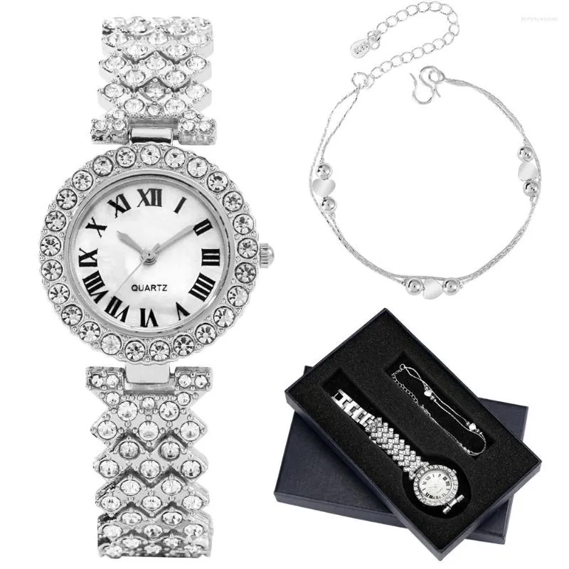 Montres-bracelets Exquis Argent Dames Montre-Bracelet Chic Quartz Montre Femmes Perle Bracelet Cadeaux D'anniversaire Ensemble Avec Boîte Pour Fille Mère