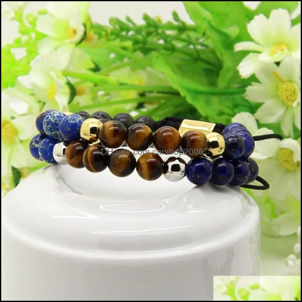 Bracelets de charme J￳ias por atacado 10pcs/lote 8mm mar azul enviado Stone Stone com um tigre Energy Energy Racelets Drop Deliver