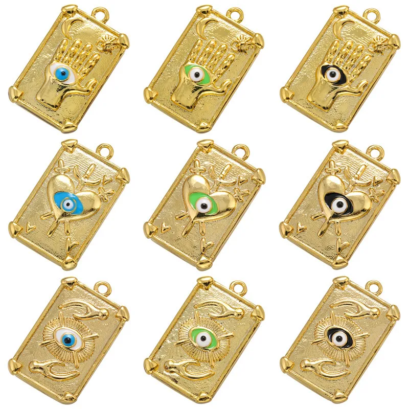 Gold Square Fatima Hand Evil Eye Charm Pendant for Jewelry Making