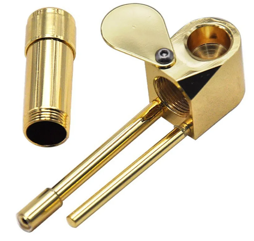 工芸品 Gold pocket pipe Gold Brass Mini Smoking Pipe Portable, Removable Water Pipe