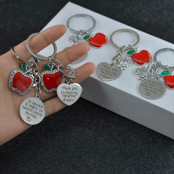 Heart charm Stainless Steel Teacher's Day Key Ring for Teacher Letter Dripping Oil Enamel Keychain Flower Pendant Key Chain Fashion Jewelry