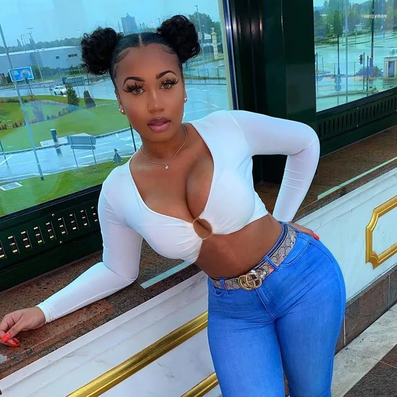 Trendy Womens Crop Top T-Shirt Ring Neck Design, Long Sleeve