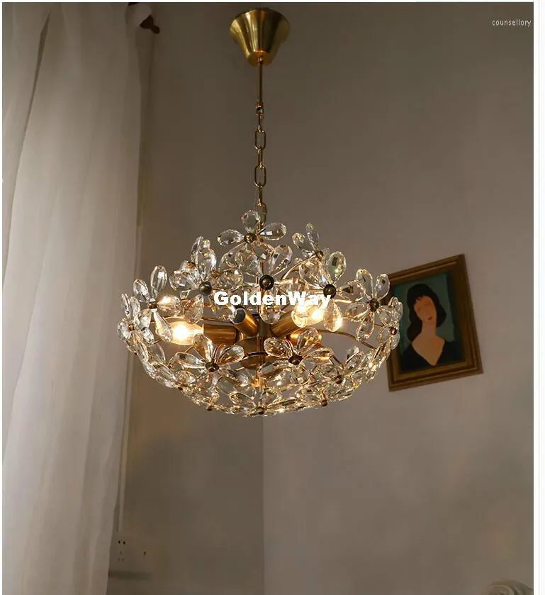 Pendant Lamps European Bronze Color Chandelier Lights For Living Room Bedroom El Villa Led Indoor Ceiling Crystal Lamp