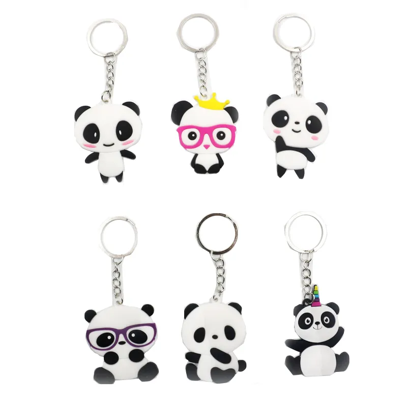 Panda Llaveros PVC Silicona Llavero de dibujos animados Colgante Regalo creativo Llavero Llavero 6 estilos