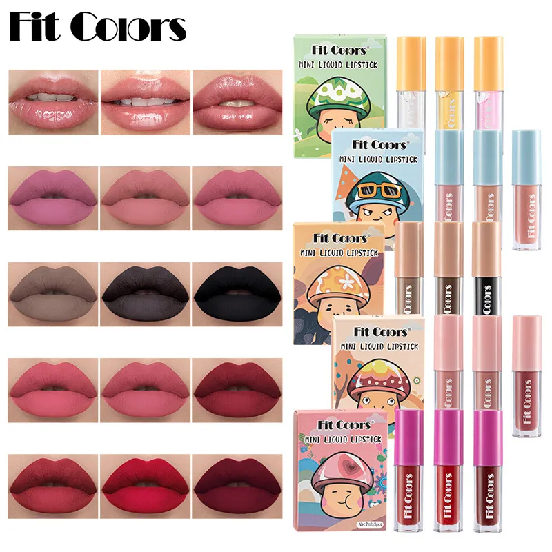 2MLX3PCS Matte Liquid Lip Gloss Set Foundation Makeup Czerwony Lipgloss dla dziewcząt i kobiet LG23