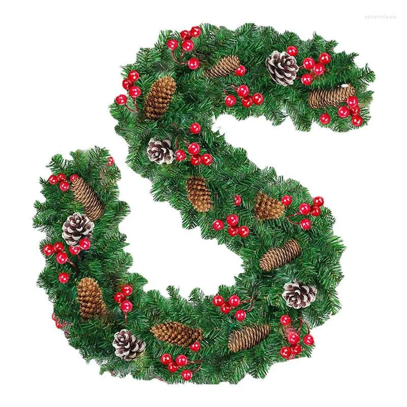 Decorative Flowers Christmas Garland 9FT Artificial Stair Mantel Fireplace For Decorations Delicate Berries Pine Cone Farmhouse