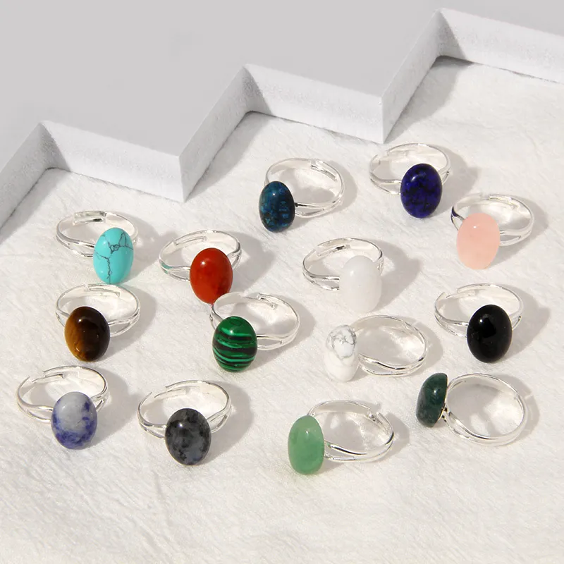 Boho Natural Stone Ring Silver Color Agates Rings for Women Reiki Healing Crystal Handmade Ring Trendy Jewelry Party Gift