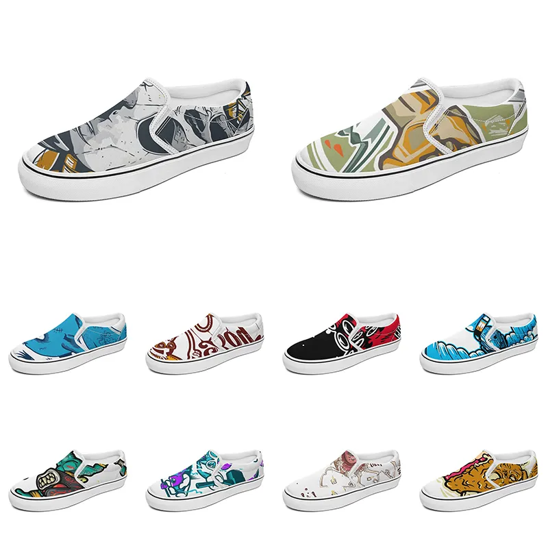 men women custom slip on canvas shoes anime cartoon animal design diy word black white blue red outdoor mens trainer 012