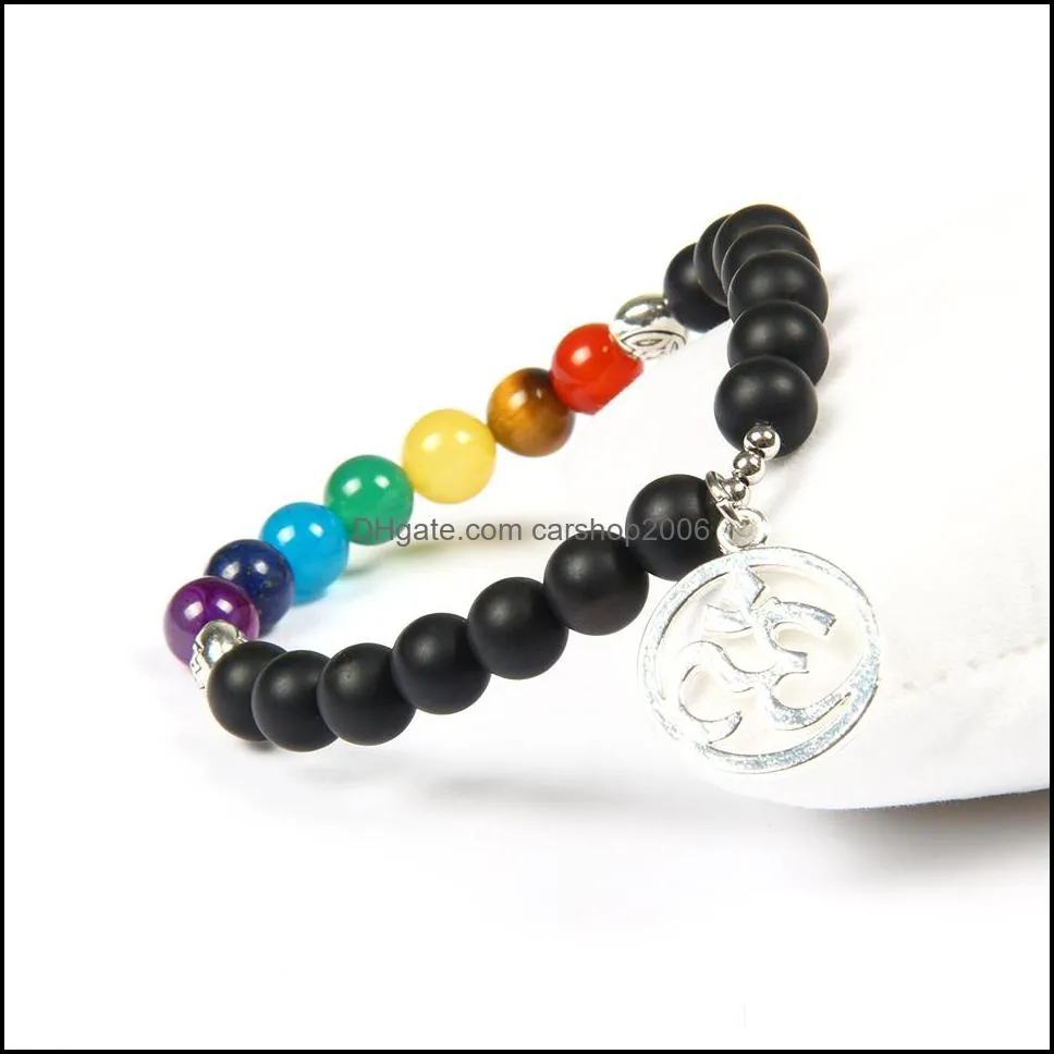 Homens de miçangas Mulheres 7 Chakra Bracelets Bangles Colors Misture Heling Stone Natural Pray Mala Heart Shape Charm Sier Om Drop Del Dhhhcd