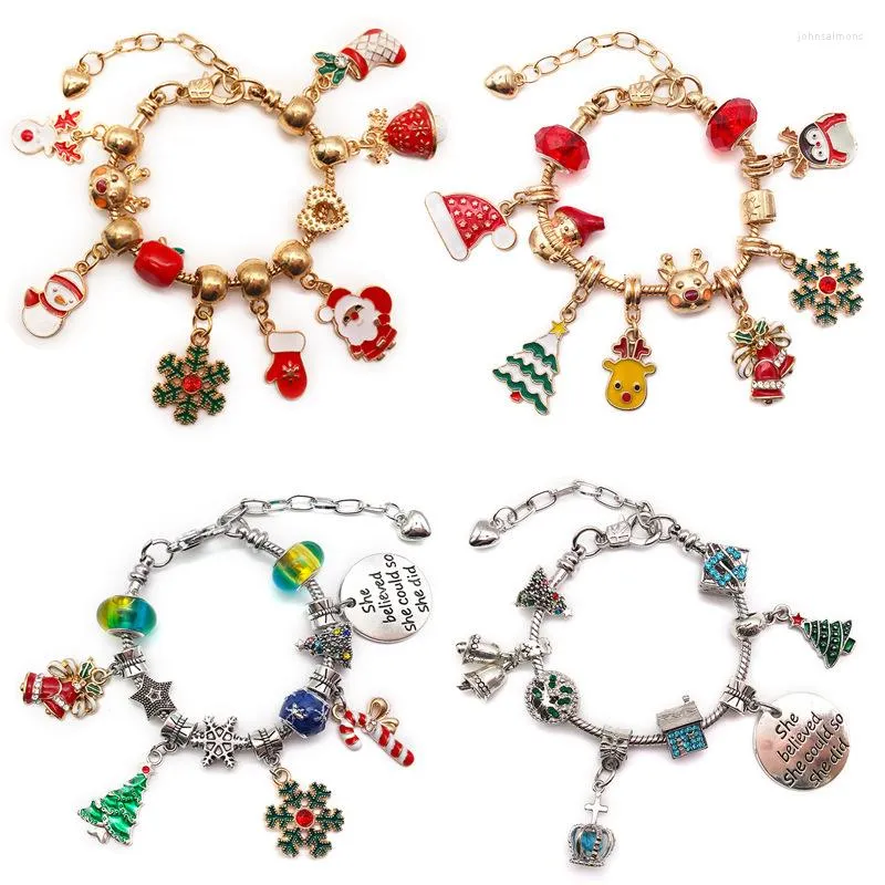 Link Armbänder Mode Kinder Kristall Perlen Armband Handgemachte Legierung Weihnachtsbaum Schneemann Schmuck Charme Für Kinder Frauen Weihnachtsgeschenk