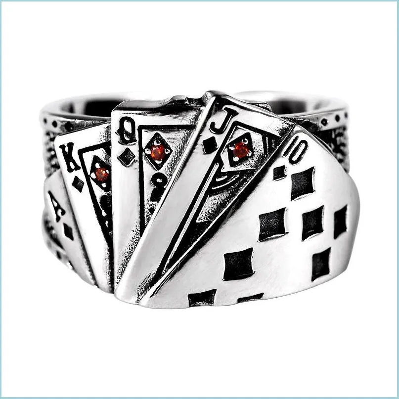 Anelli a fascia Antica Sierpoker Straight Royal Flush Ringband Finger aperto Anelli regolabili Gioielli di moda Hip Hop per gli uomini Consegna di goccia Dhpqv