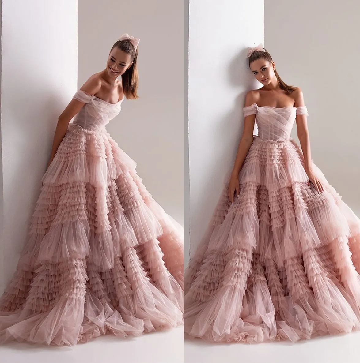 Pirncess – robe de bal rose, à volants multicouches, sans bretelles, froncée, sur mesure, robe de soirée