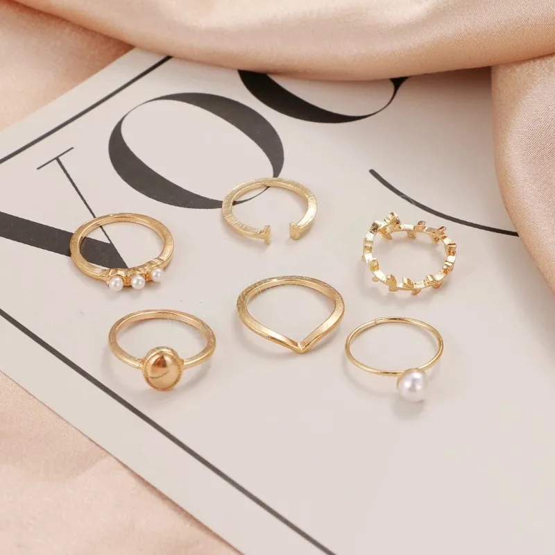 Anelli a forma di goccia d'acqua color oro Set Anelli di perle con foglie di moda accessori gioielli da dito vintage da donna