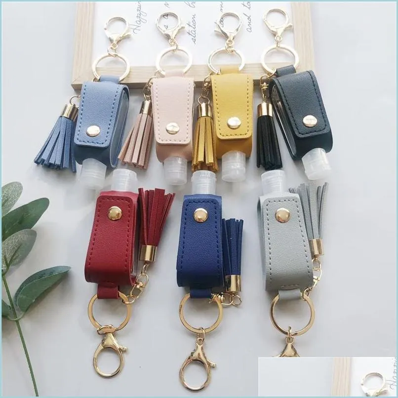 Party Favor Pu Leather Sanitizer Holder Tassel Keychain Bag 30Ml Protable Hand Soap Bottle Keyring Ers Storage Gift Drop Delivery Ho Dhmhi