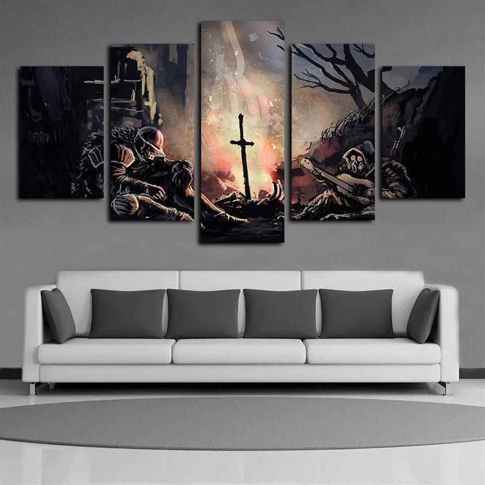 5 Piece Canvas Wall Art Oil Paintings Giclee Art Print Dark Souls Soldiers Game Painting Poster Artwork for Living Room Home Decor283b