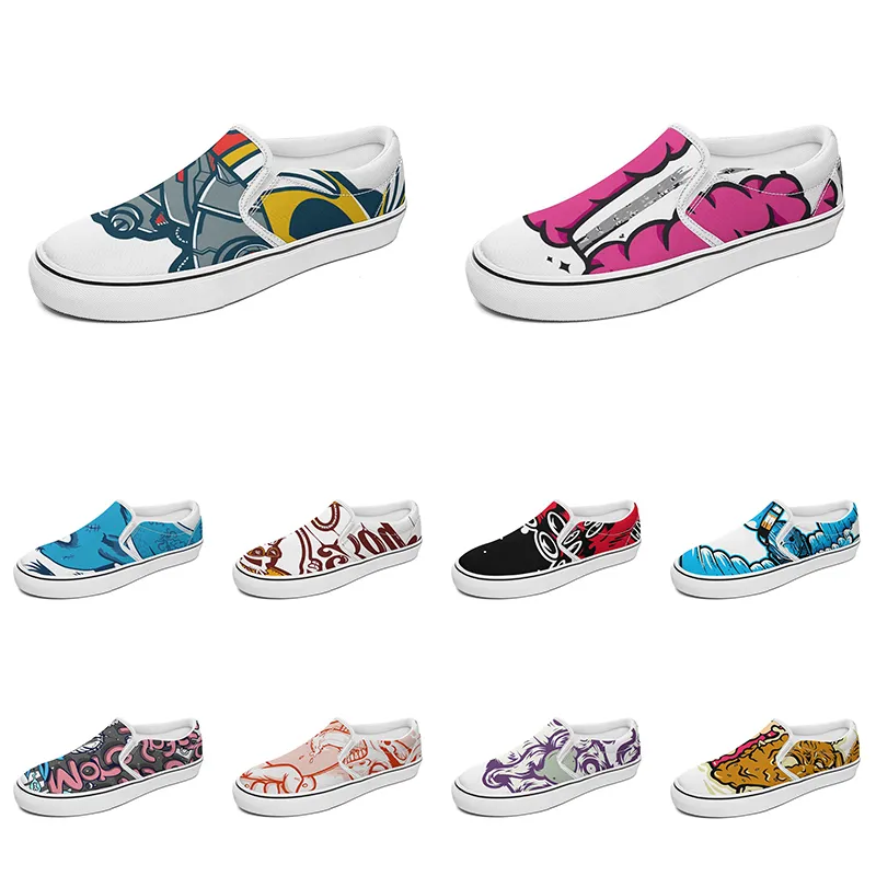 men women custom slip on canvas shoes anime cartoon animal design diy word black white blue red outdoor mens trainer 086