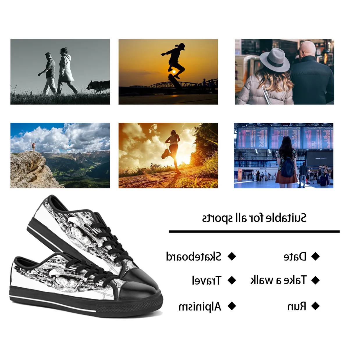Mannen Vrouwen DIY Aangepaste Schoenen Lage Top Canvas Skateboard Triple Zwart Maatwerk UV Afdrukken Sport Sneakers Kele179