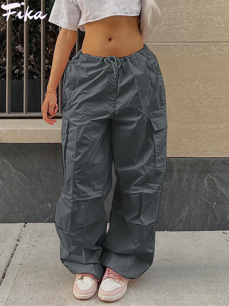 Women's Pants Capris Y2K Pockets Oversized Drawstring Low Waist Parachute Loose Fit Sweatpants Trousers Women Jogger Cargo Pants Streetwear Outfits 221117