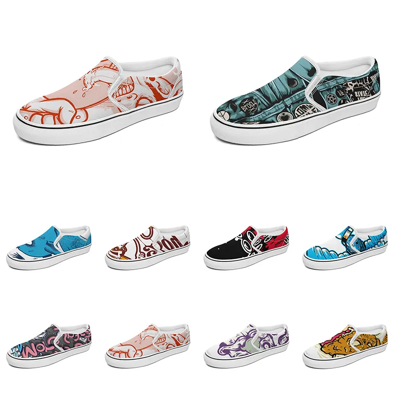 Homens Mulheres Mulheres Custom Slip On Canvas Shoes Anime Cartoon Animal Design Diy Palavra preta branca azul vermelho ao ar livre Mens treinador 094