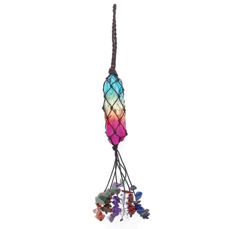 Natural Crystal Tassel Pendant Favor 7 Chakra Stone Rainbow Car Pendants Hand Woven Yoga Healing Decoration Accessories RRA639