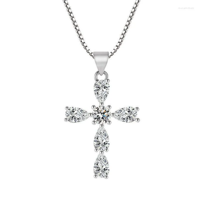 Choker Cross Waterdrop White Sapphire 18K Silver PlATED Wisianek Naszyjnik Kobiet Biżuteria