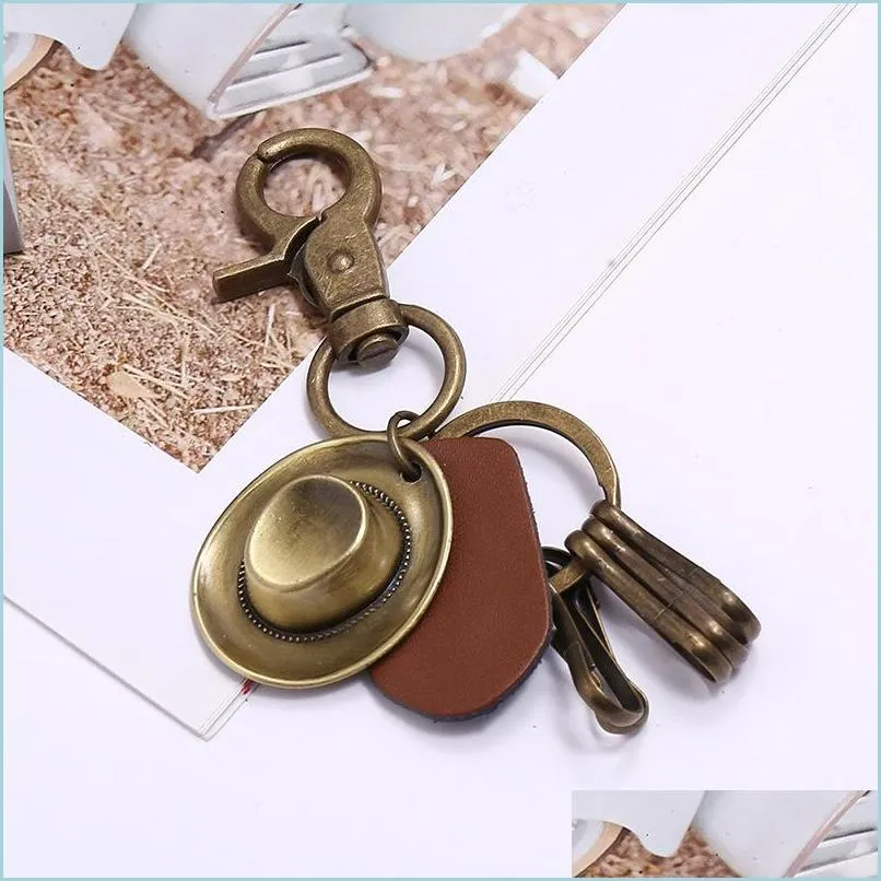 Retro Bronze Cowboy Hat Antique Brass Key Ring With Quicklink Mens Fashion  Jewelry From Yy_dhhome, $2.02