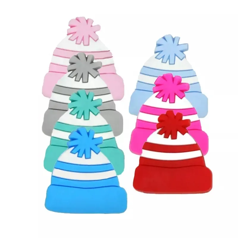 Nouveau mignon Mini chapeau tricoté forme perles en vrac sans BPA Silicone perle de dentition accessoire à mâcher pour bricolage bébé sucette chaîne Chewlry collier