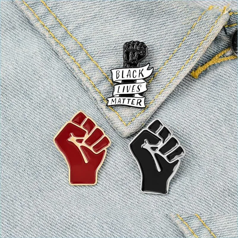 Pins Brooches Hand Fist Brooches Pins Enamel Black Fists Lapel Tops Bags Dress Badge For Women Men Fashion Jewelry Drop Delivery Dh09E