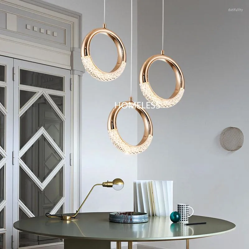 Pendant Lamps Nordic Light Luxury Circle Three-Head Chandelier Ring Restaurant Long-Line Stairwell Bar Bedside