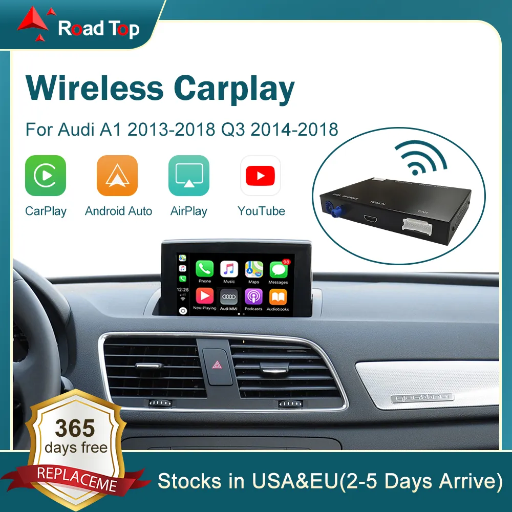 Interfaccia Android Auto wireless Apple CarPlay per Audi A1 2013-2018 Q3 2014-2018 con funzioni di riproduzione auto AirPlay Mirror Link