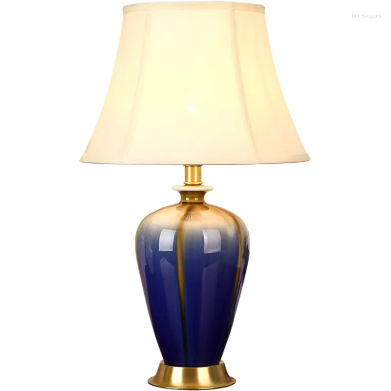 Lampes de table Bleu Céramique Led Lampe Lit Chambre Foyer Moderne Pays Haut De Gamme Bureau Liseuse D12