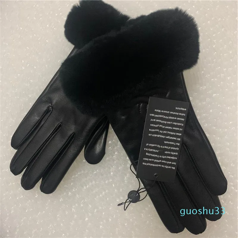 Women039s quality leather gloves and wool touch screen rabbit hair warm sheepskin Five Fingers