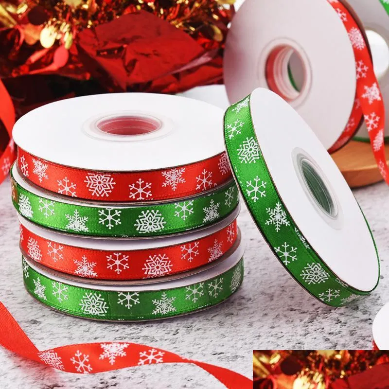 Christmas Decorations 1Cm Christmas Ribbon Print Snowflake Ribbons Wrap Gift Box Wrap Festivel Home Decorations Drop Delivery Garden Dhrlp