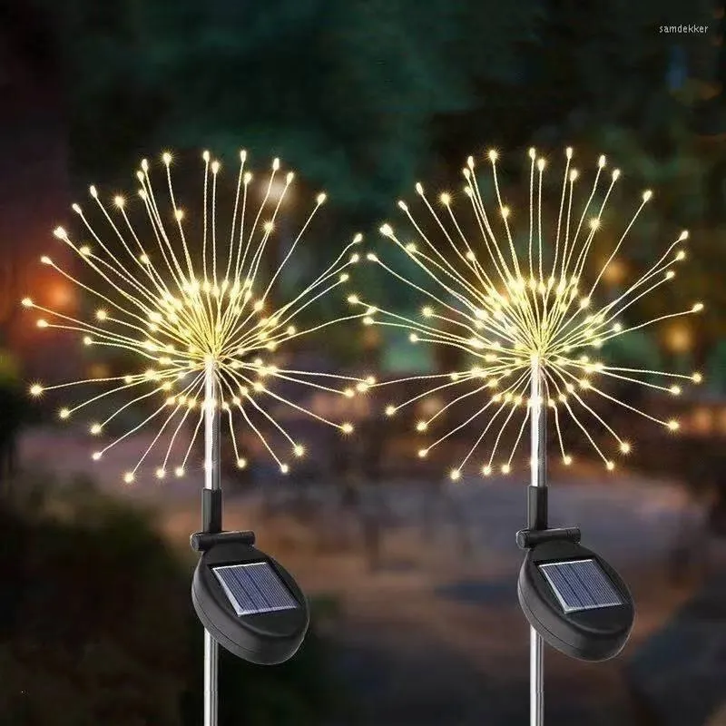 Strings Solar Inserted Copper Fireworks Lamp Dandelion String Outdoor Waterproof Courtyard Decoration Peacock Lawn
