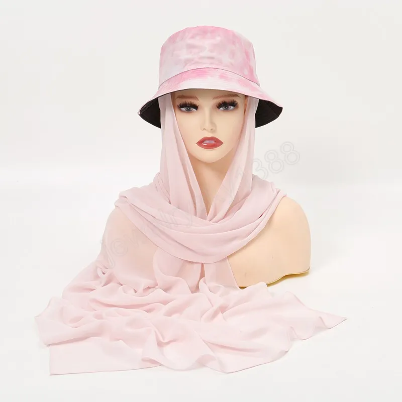 Cappello da pescatore con hijab in chiffon pronto da indossare hijab istantaneo foulard musulmano avvolge fascia islamica turbante bandana bufanda