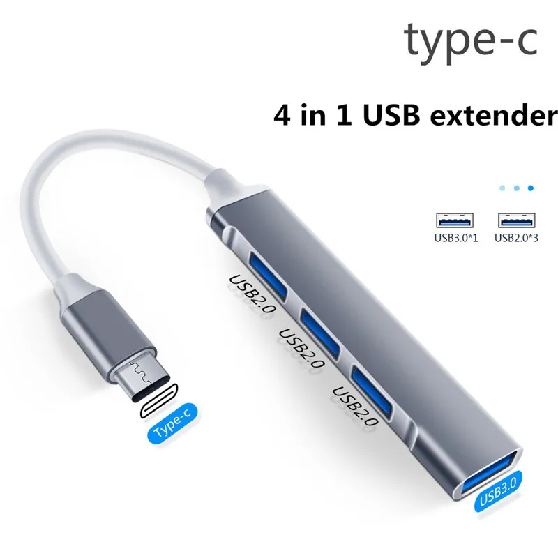 Bärbar USB HUB High Speed Typ C Splitter 4 i 1 USB Extender för PC Datortillbehör Multiport