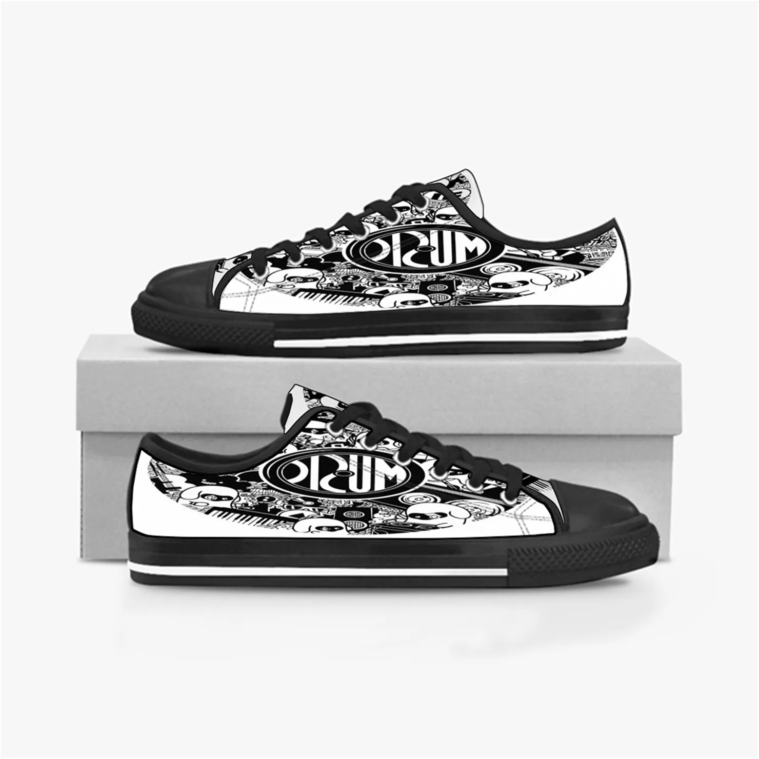 Männer Frauen DIY individuelle Schuhe Low Top Canvas Skateboard Sneakers Triple Black Individualisierung UV-Druck Sport Sneakers BR107