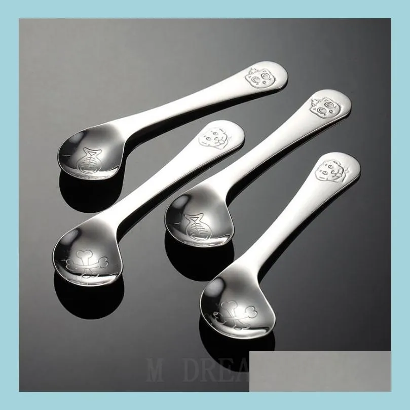 Spoons Baby Training Spoon Cartoon 304 Stainless Steel Eating Food Feeding Elbow School Children Drop Delivery Home Garden Kitchen D Dh3J8